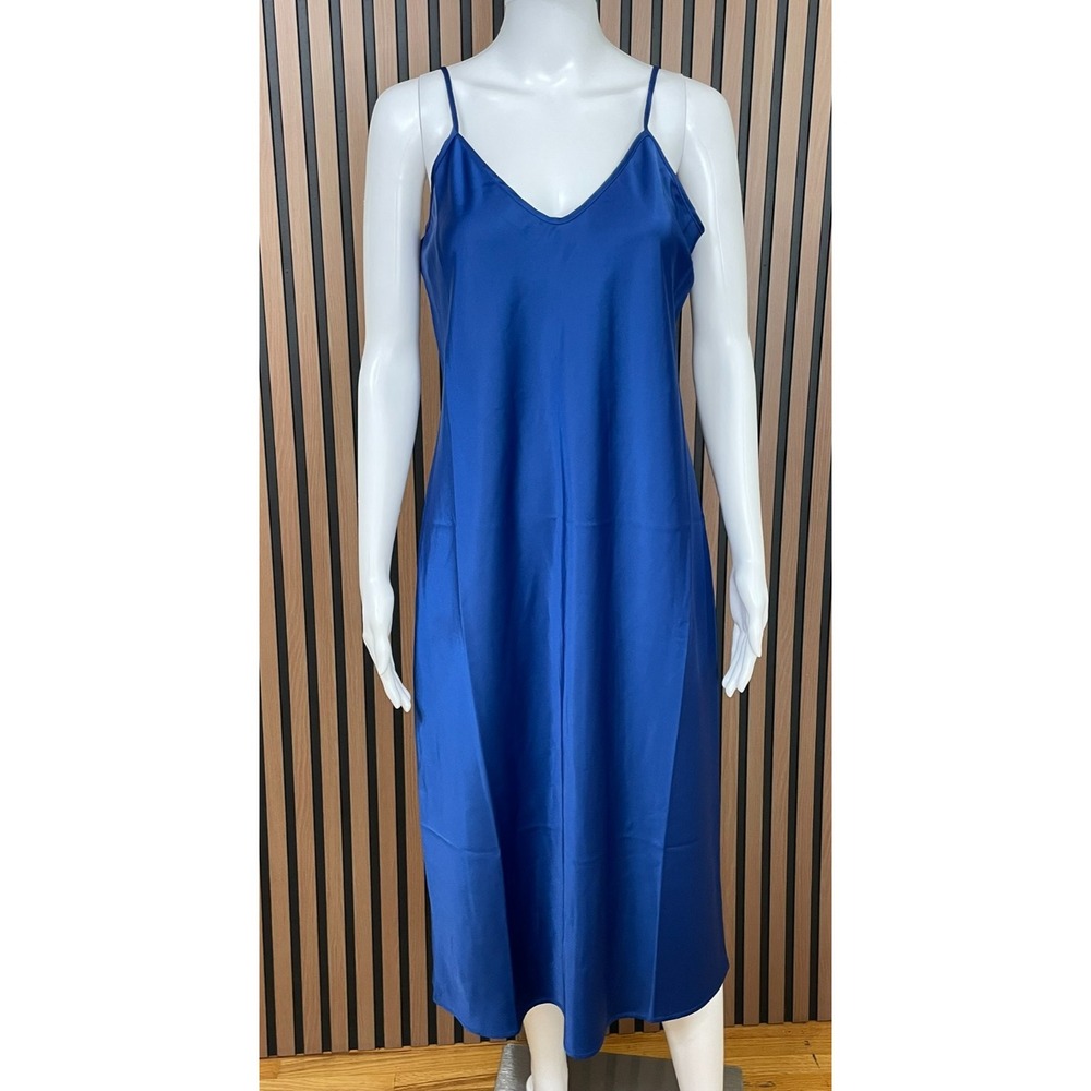 Banana Republic Women's Dress Shift Midi Blue S Satin Stretch Slip Classic Y2K‎